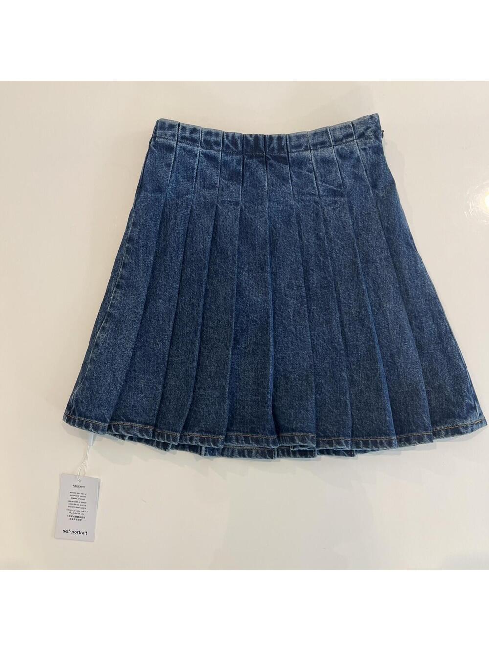 Self Portrait Denim Dark Wash Skirt Blue Size US 0 - Picture 6 of 8